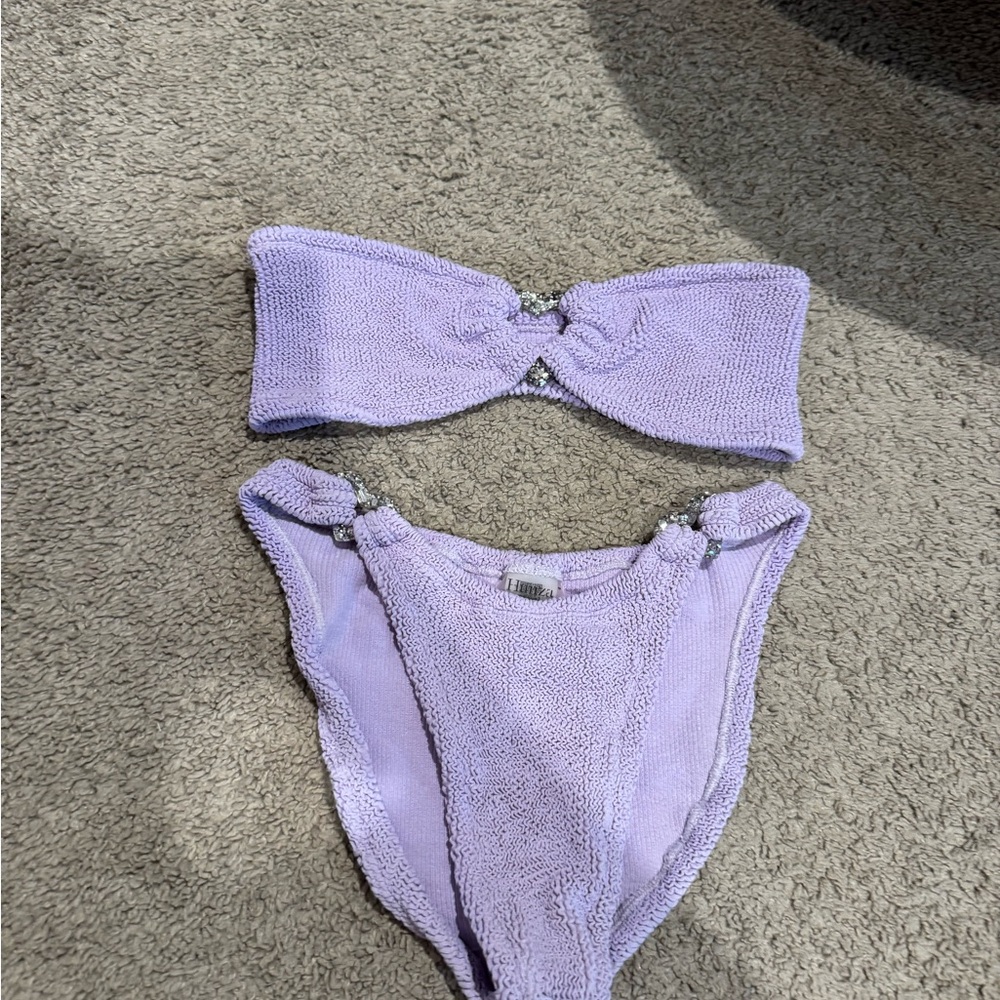 Hunza G Lavender Bandeau Bikini Set with Rhinestone Accents
